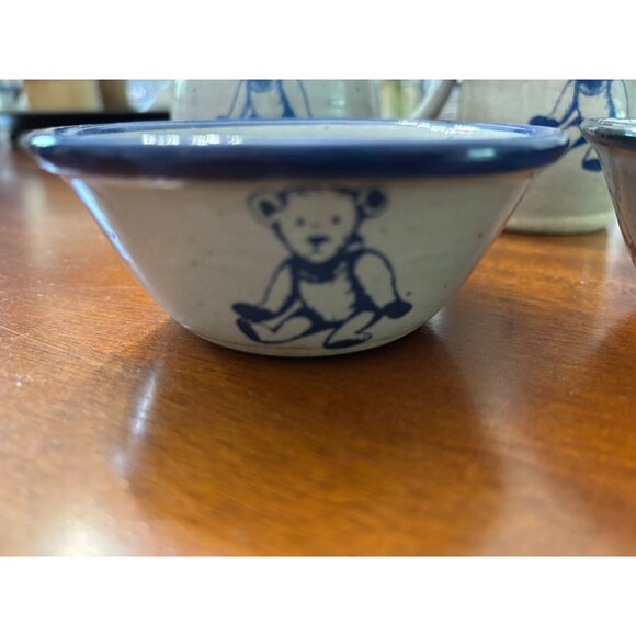Vtg Bastine Stoneware Teddy Bear Pitcher Creamer & Bowl Set 4 Pc - Picture 4 of 11